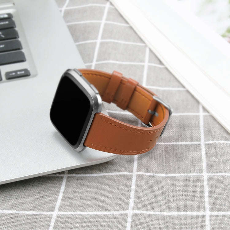 For Fitbit Versa 2 / Fitbit Versa / Fitbit Versa Lite Leather Watch Band with Round Tail Buckle(B...