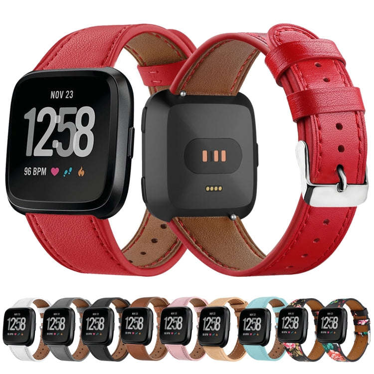 For Fitbit Versa 2 / Fitbit Versa / Fitbit Versa Lite Leather Watch Band with Round Tail Buckle(B...