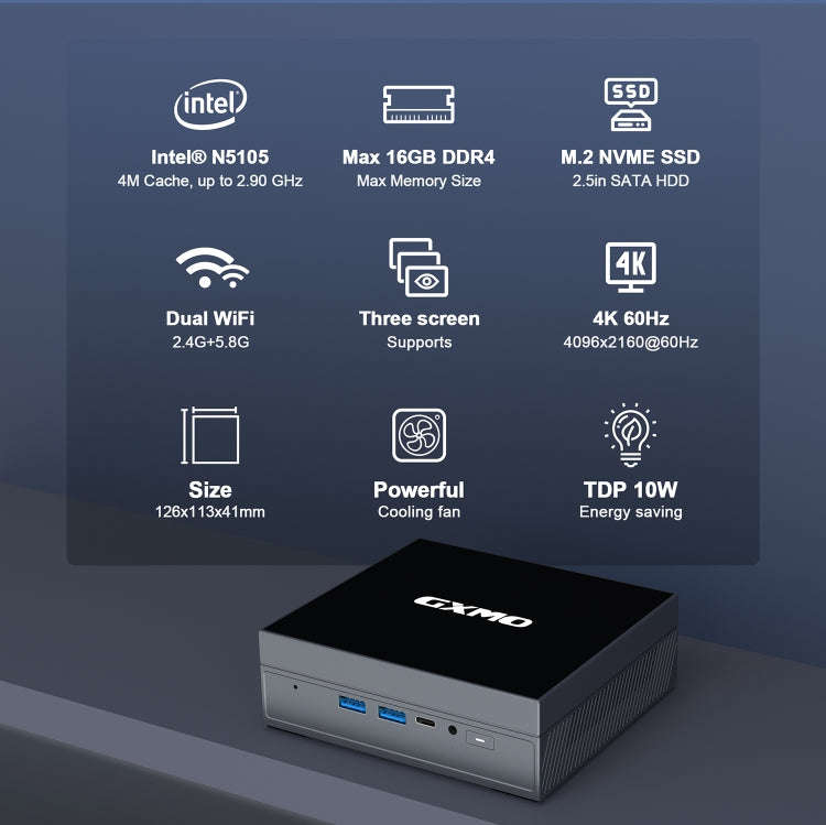 GXMO GX55 Windows 11 Intel N5105 Mini PC NVME SSD WiFi Mini Desktop Computer, Specification:16GB+...