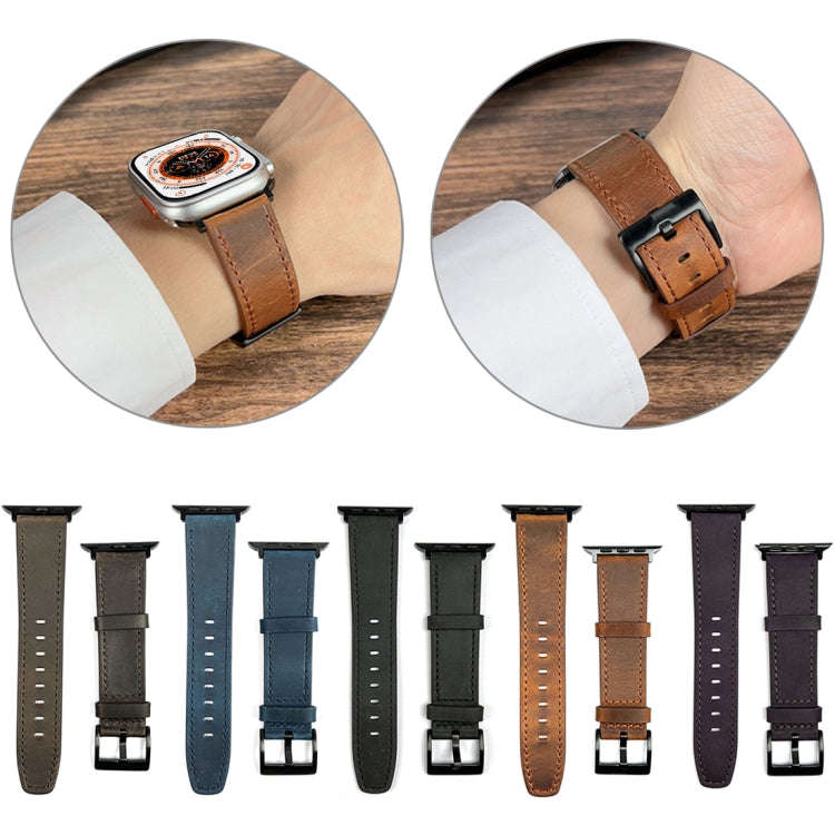 For Apple Watch 42mm Retro Texture Leather Watch Band(Blue)