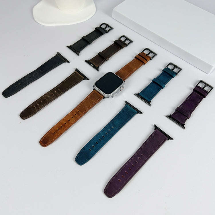 For Apple Watch 42mm Retro Texture Leather Watch Band(Blue)