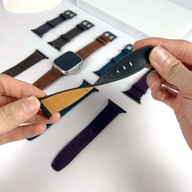 For Apple Watch 42mm Retro Texture Leather Watch Band(Blue)