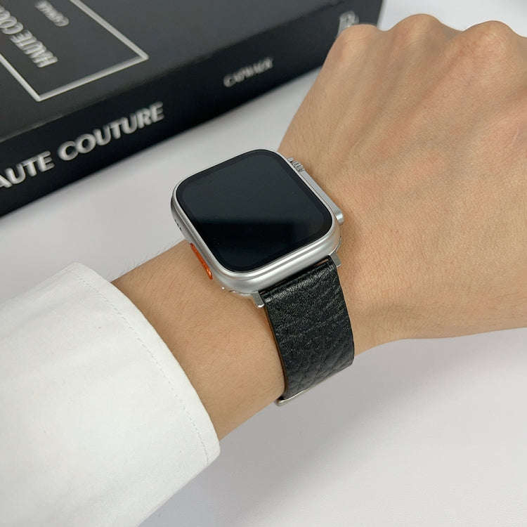 For Apple Watch Ultra 2 49mm Buffalo Leather Watch Band(Black)