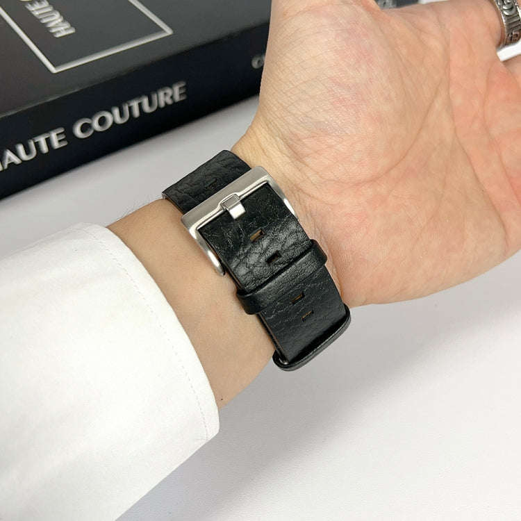 For Apple Watch Ultra 2 49mm Buffalo Leather Watch Band(Black)