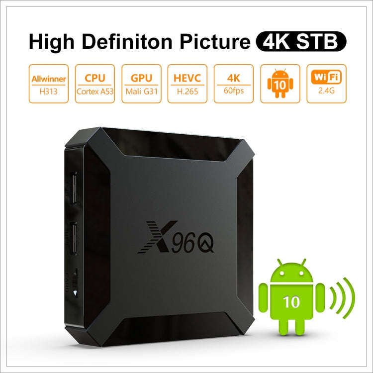 X96Q HD 4K Smart TV Box without Wall Mount, Android 10.0, Allwinner H313 Quad Core ARM Cortex A53...