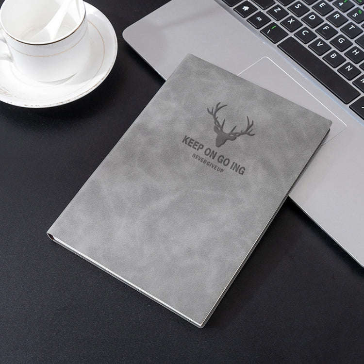 A5 Business Leather Notebook Conference Office Notepad Student Notebook 200 Pages x 1(Grey)