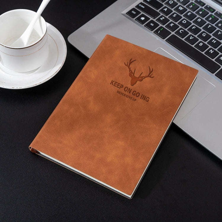 A5 Business Leather Notebook Conference Office Notepad Student Notebook 200 Pages x 1(Brown)