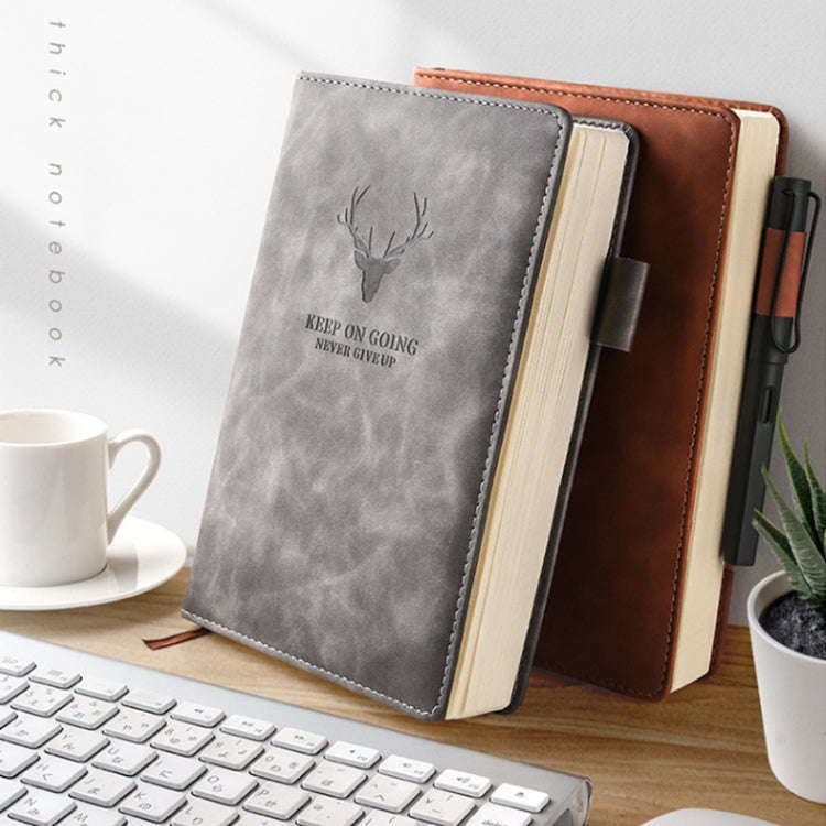 A5 Business Leather Notebook Conference Office Notepad Student Notebook 200 Pages x 1(Brown)