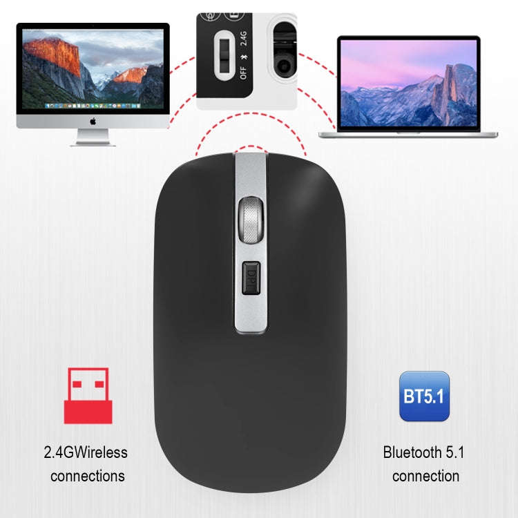 HXSJ M50 2.4GHZ 800,1200,1600dpi Three Gear Adjustment Dual-mode Wireless Mouse USB + Bluetooth 5...