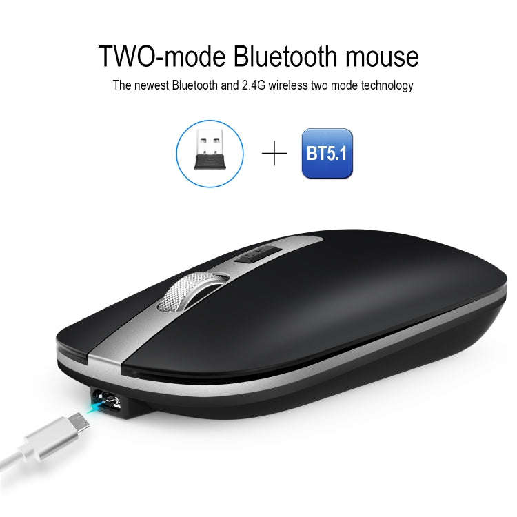 HXSJ M50 2.4GHZ 800,1200,1600dpi Three Gear Adjustment Dual-mode Wireless Mouse USB + Bluetooth 5...