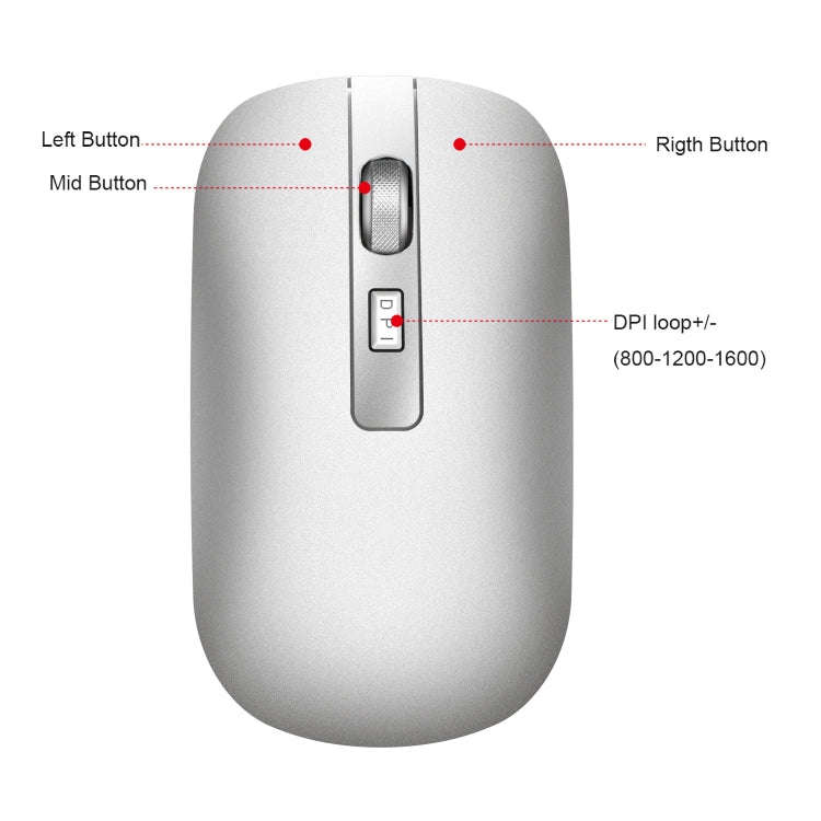 HXSJ M50 2.4GHZ 800,1200,1600dpi Three Gear Adjustment Dual-mode Wireless Mouse USB + Bluetooth 5...