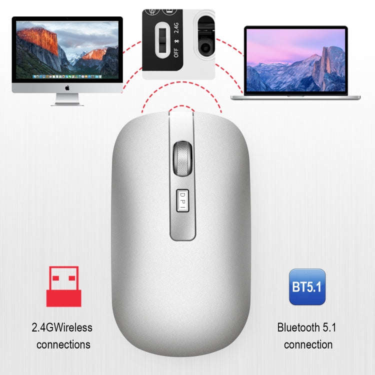 HXSJ M50 2.4GHZ 800,1200,1600dpi Three Gear Adjustment Dual-mode Wireless Mouse USB + Bluetooth 5...