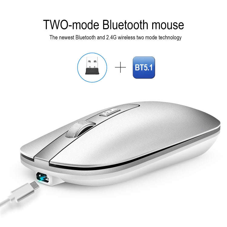 HXSJ M50 2.4GHZ 800,1200,1600dpi Three Gear Adjustment Dual-mode Wireless Mouse USB + Bluetooth 5...