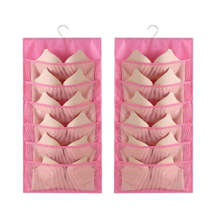6+6 Grids Underwear Storage Bag Non-woven Double-sided Hanging Storage Bag(Pink)