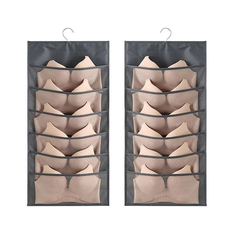 6+6 Grids Underwear Storage Bag Non-woven Double-sided Hanging Storage Bag(Grey)