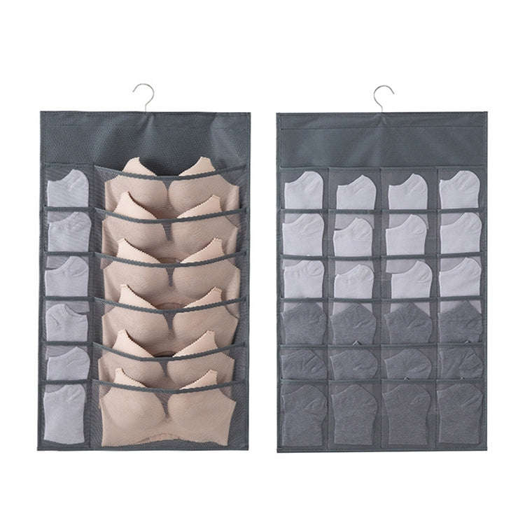 12+24 Grids Underwear Storage Bag Non-woven Double-sided Hanging Storage Bag(Grey)