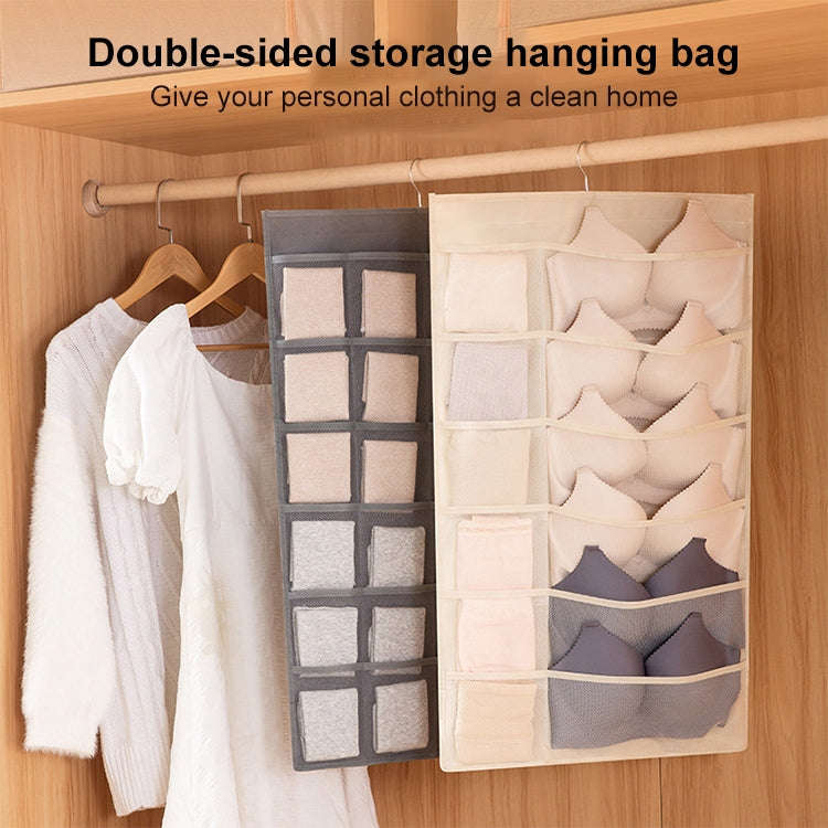 6+6 Grids Underwear Storage Bag Non-woven Double-sided Hanging Storage Bag(Grey)