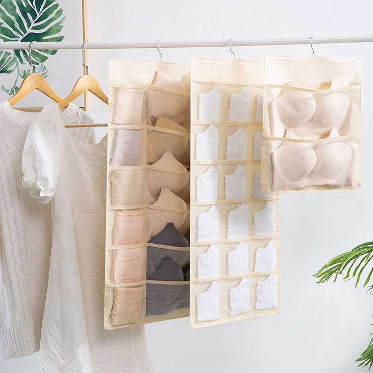 6+6 Grids Underwear Storage Bag Non-woven Double-sided Hanging Storage Bag(Beige)