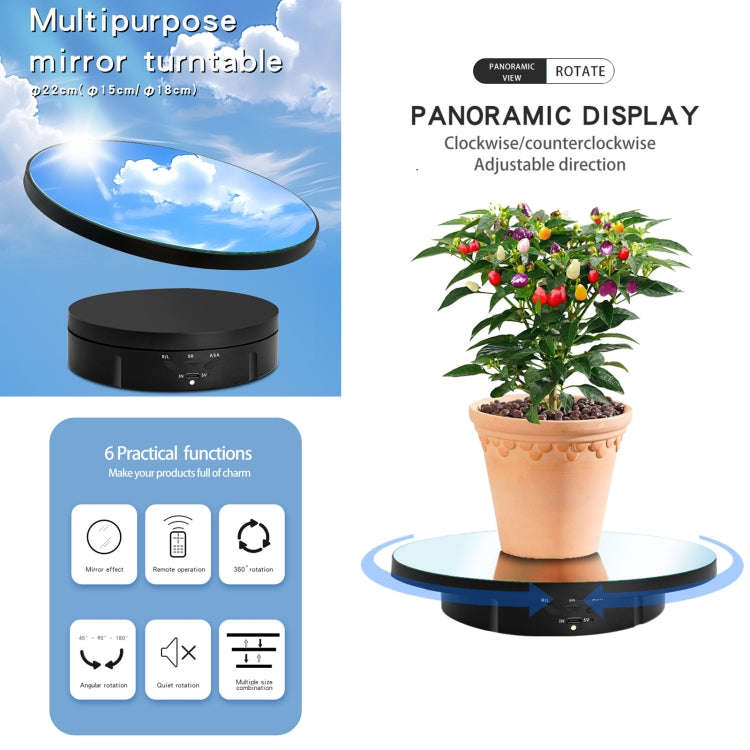 22cm Mirror Electric Rotating Display Stand Live Video Shooting Props Turntable With Remote Contr...