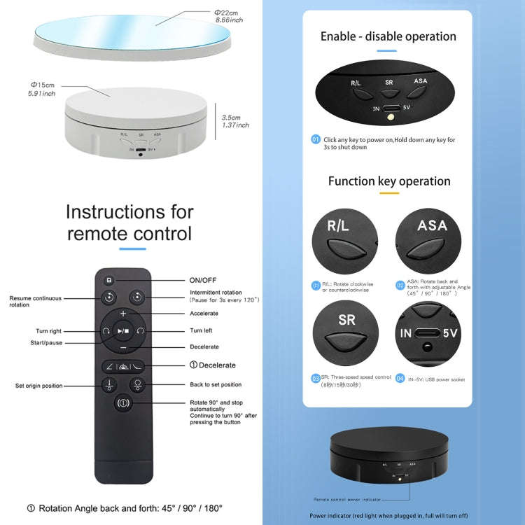 22cm Mirror Electric Rotating Display Stand Live Video Shooting Props Turntable With Remote Contr...
