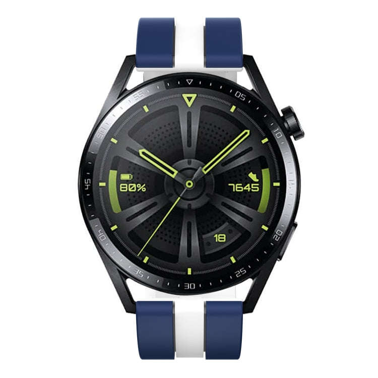 For Huawei Watch GT 3 / GT 3 Pro Vertical Two Color Silicone Watch Band(Dark Blue+White)