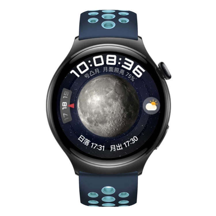 For Huawei Watch 4 Two Color Round Hole Silicone Watch Band(Lake Cyan)