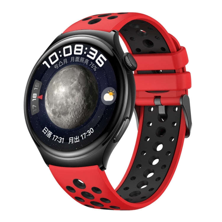 For Huawei Watch 4 Two Color Round Hole Silicone Watch Band(Red Black)