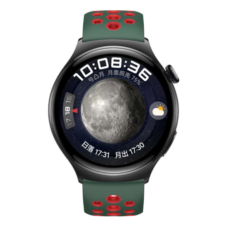 For Huawei Watch 4 Two Color Round Hole Silicone Watch Band(Dark Green Red)