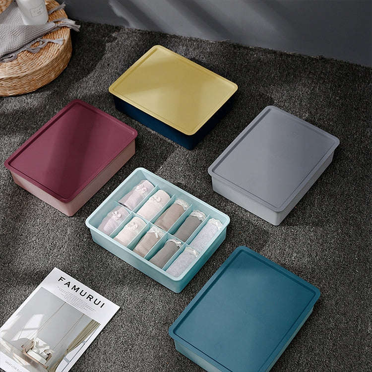 Contrast Color Underwear Storage Box Multi-Gate Plastic Bra Socks Storage Box 10 Grids with Cover...