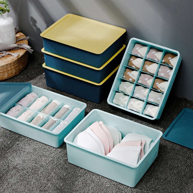 Contrast Color Underwear Storage Box Multi-Gate Plastic Bra Socks Storage Box 15 Grids without Co...