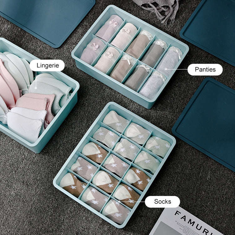 Contrast Color Underwear Storage Box Multi-Gate Plastic Bra Socks Storage Box 15 Grids without Co...