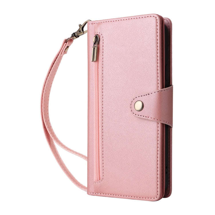 For Google Pixel 9 Pro Rivet Buckle 9 Cards Three Fold Leather Phone Case(Rose Gold)