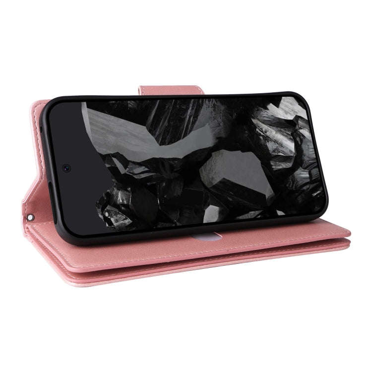 For Google Pixel 9 Pro Rivet Buckle 9 Cards Three Fold Leather Phone Case(Rose Gold)