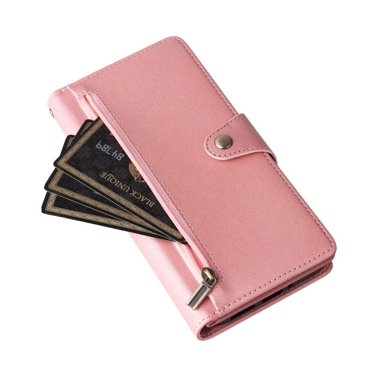 For Google Pixel 9 Pro Rivet Buckle 9 Cards Three Fold Leather Phone Case(Rose Gold)