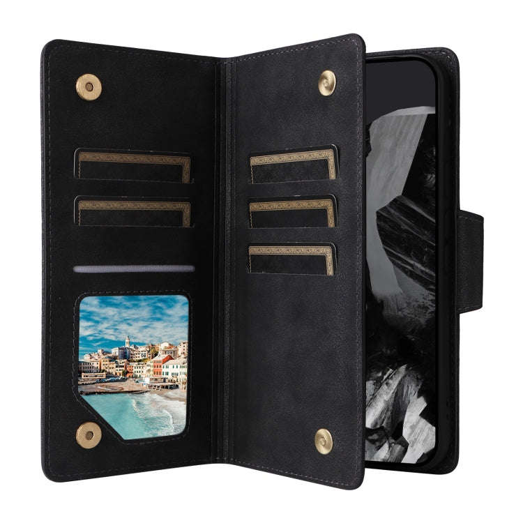 For Google Pixel 9 Pro Rivet Buckle 9 Cards Three Fold Leather Phone Case(Black)