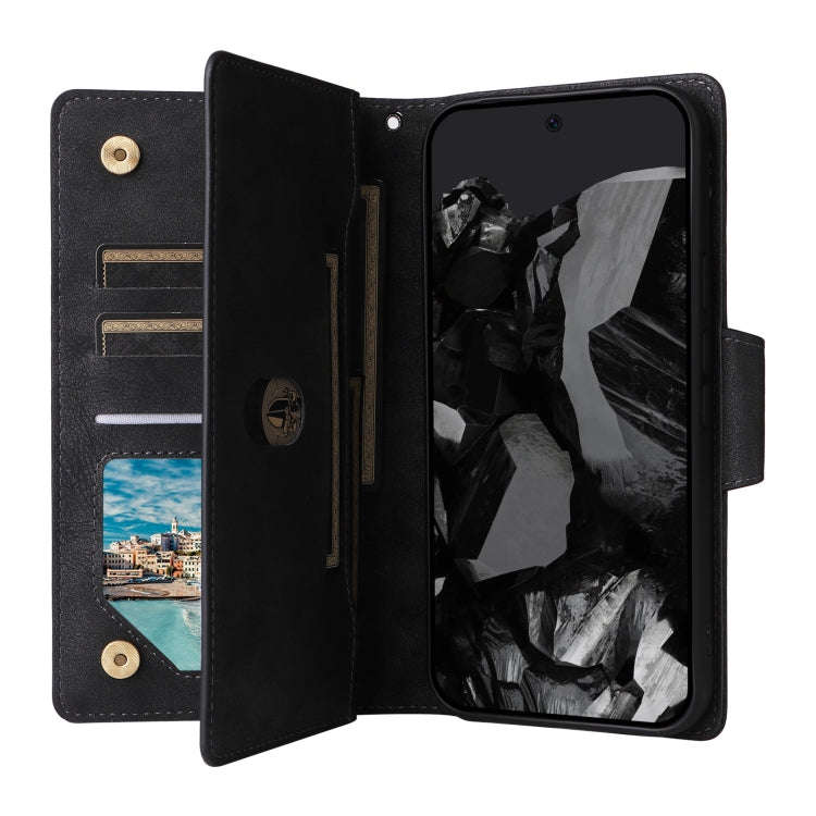 For Google Pixel 9 Pro Rivet Buckle 9 Cards Three Fold Leather Phone Case(Black)