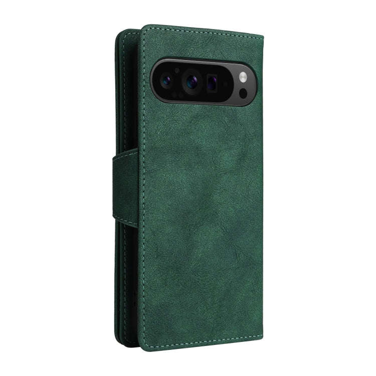 For Google Pixel 9 Pro Rivet Buckle 9 Cards Three Fold Leather Phone Case(Green)