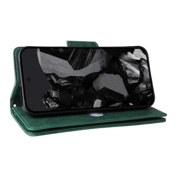 For Google Pixel 9 Pro Rivet Buckle 9 Cards Three Fold Leather Phone Case(Green)