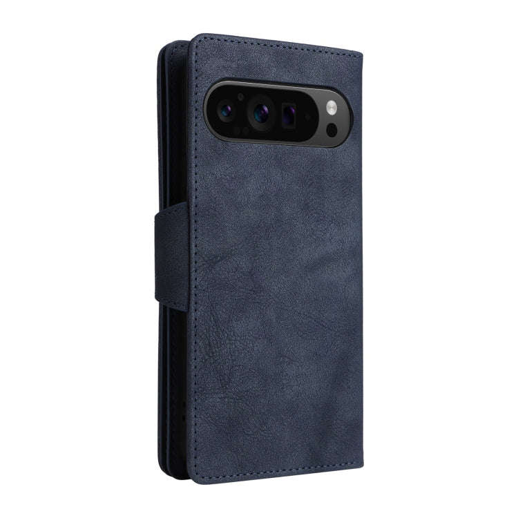 For Google Pixel 9 Pro Rivet Buckle 9 Cards Three Fold Leather Phone Case(Blue)