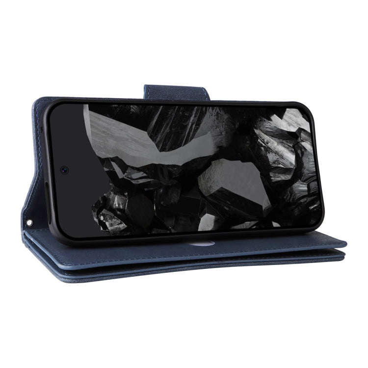 For Google Pixel 9 Pro Rivet Buckle 9 Cards Three Fold Leather Phone Case(Blue)