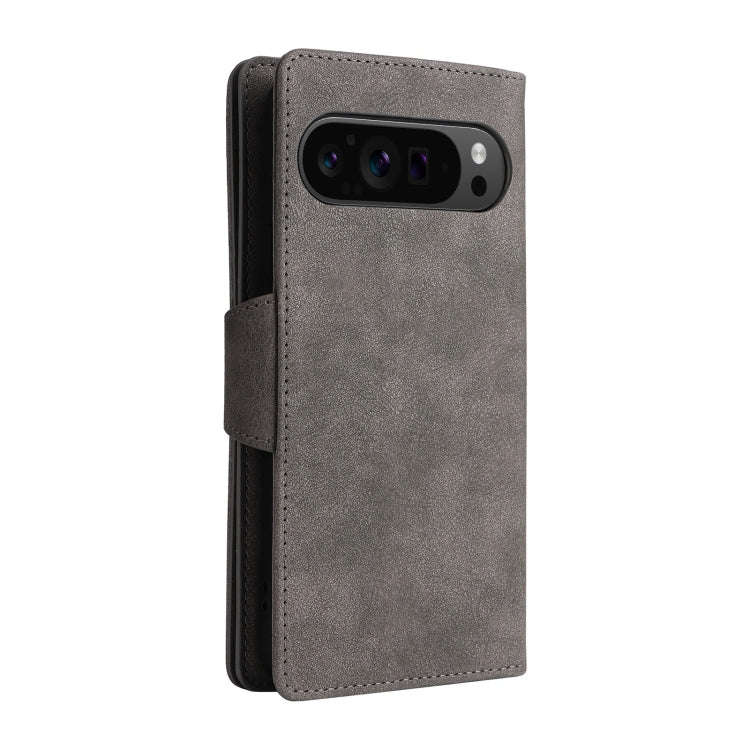 For Google Pixel 9 Pro Rivet Buckle 9 Cards Three Fold Leather Phone Case(Grey)