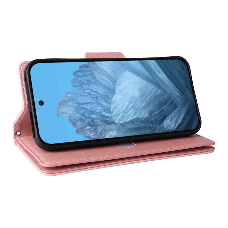 For Google Pixel 9 Rivet Buckle 9 Cards Three Fold Leather Phone Case(Rose Gold)