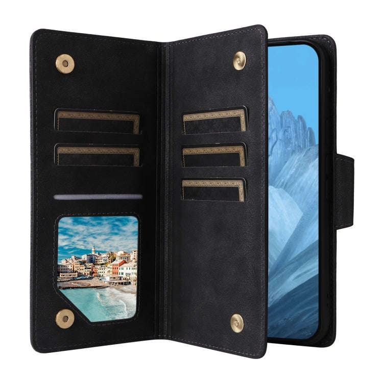 For Google Pixel 9 Rivet Buckle 9 Cards Three Fold Leather Phone Case(Black)