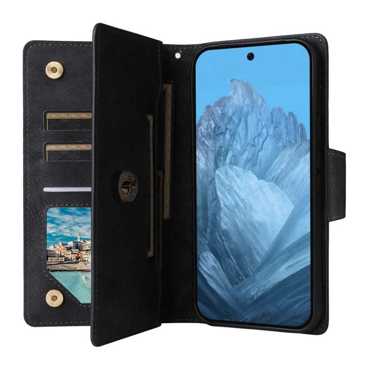For Google Pixel 9 Rivet Buckle 9 Cards Three Fold Leather Phone Case(Black)