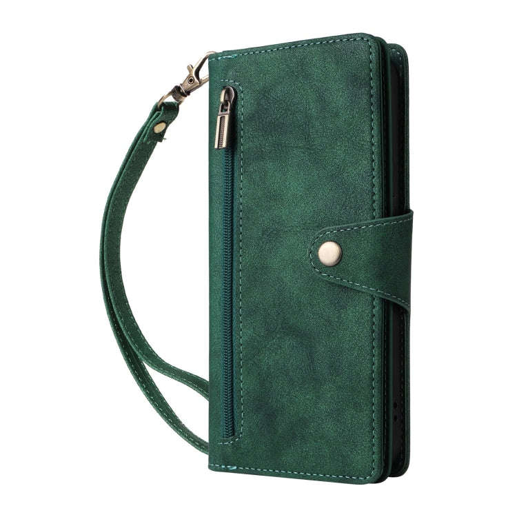 For Google Pixel 9 Rivet Buckle 9 Cards Three Fold Leather Phone Case(Green)