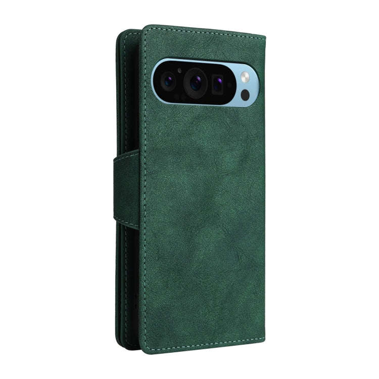 For Google Pixel 9 Rivet Buckle 9 Cards Three Fold Leather Phone Case(Green)