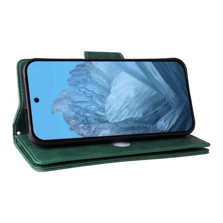 For Google Pixel 9 Rivet Buckle 9 Cards Three Fold Leather Phone Case(Green)
