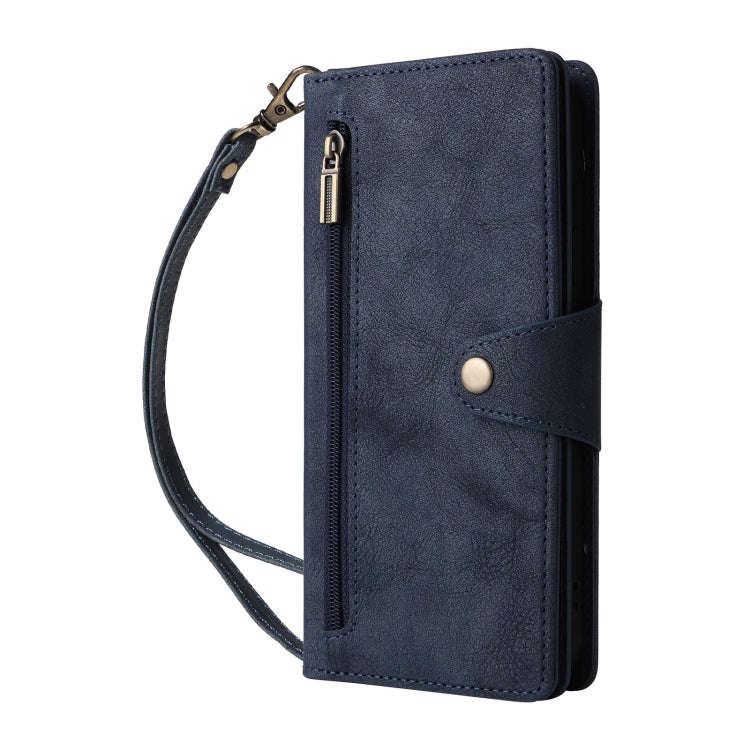 For Google Pixel 9 Rivet Buckle 9 Cards Three Fold Leather Phone Case(Blue)