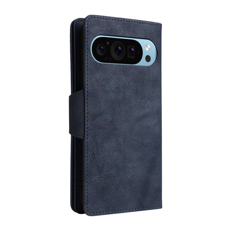 For Google Pixel 9 Rivet Buckle 9 Cards Three Fold Leather Phone Case(Blue)
