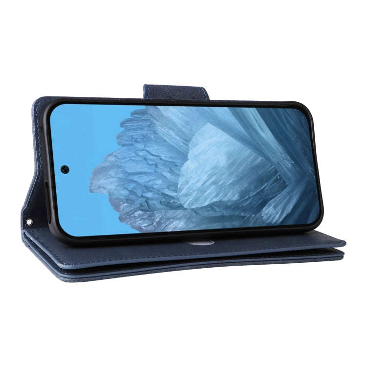 For Google Pixel 9 Rivet Buckle 9 Cards Three Fold Leather Phone Case(Blue)